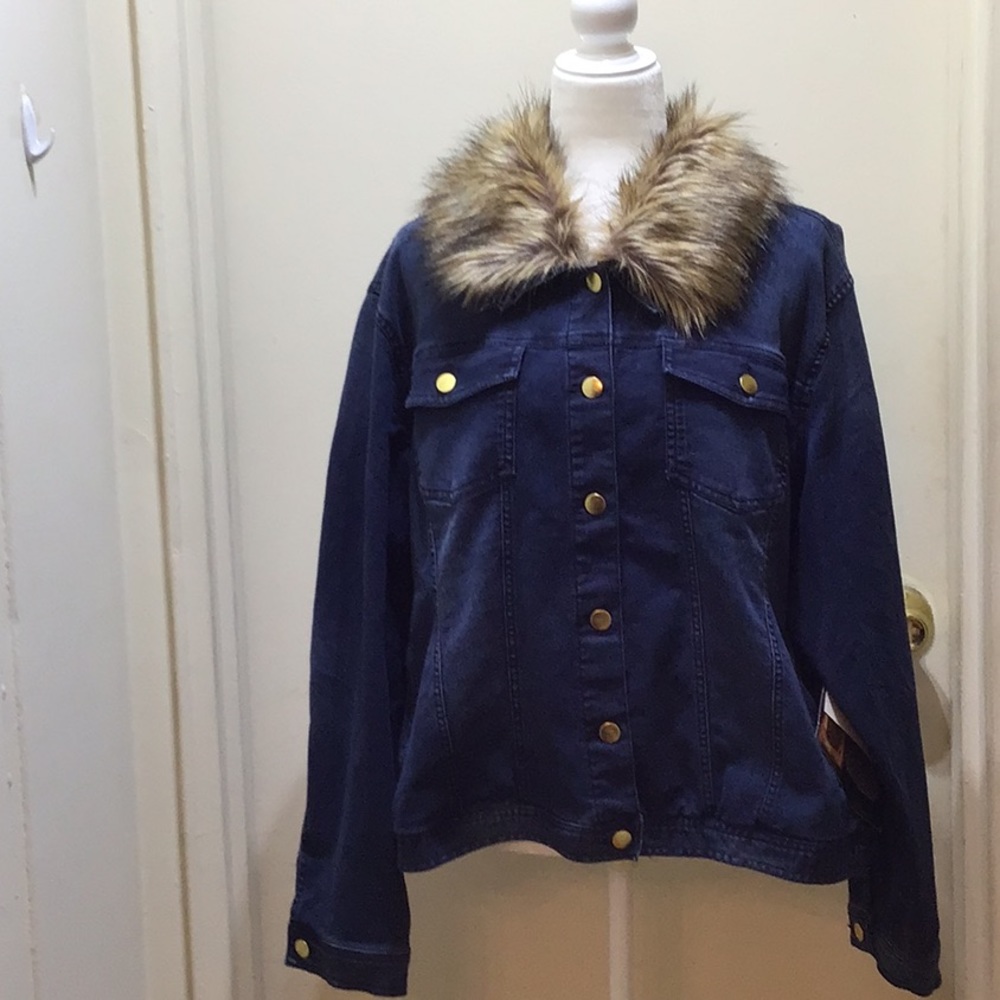 NWT IMAN WOMEN DENIM BLUE WASH LONG SLEEVES JACKET SZ 2XL - Picture 1 of 11